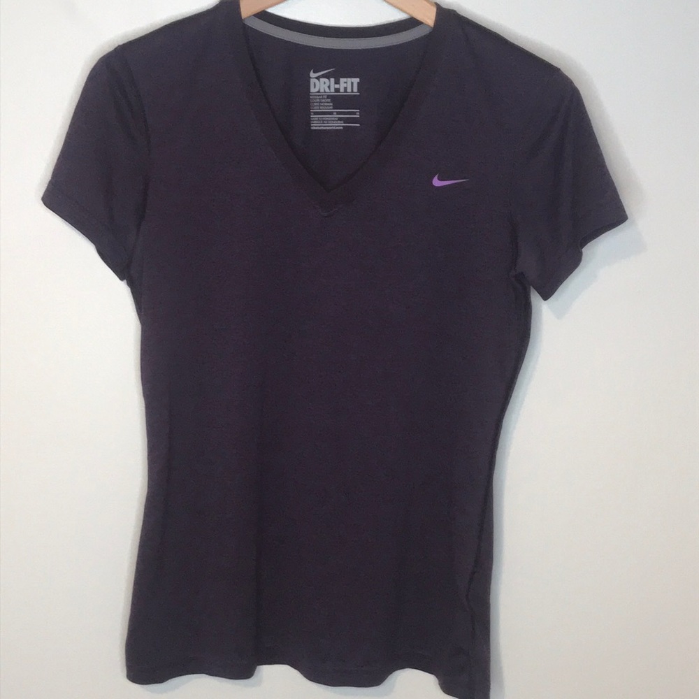 Nike Dri-Fit Dark Purple V neck top size medium
